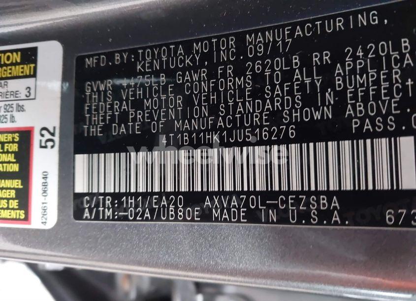 Photo 9 of 2018 Toyota Camry SE (VIN 4T1B11HK1JU516276)