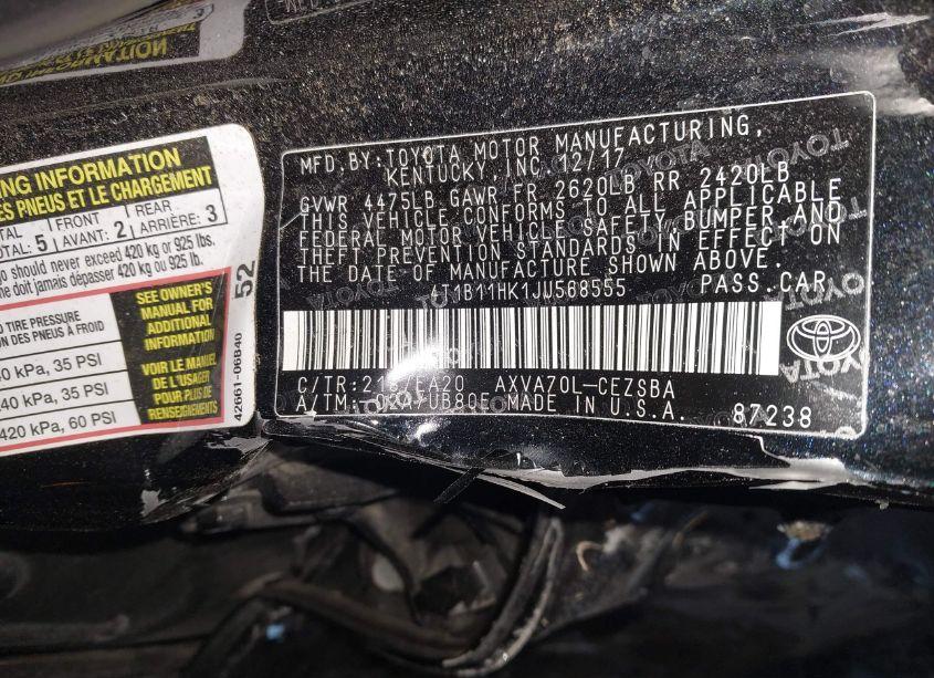 Photo 9 of 2018 Toyota Camry SE (VIN 4T1B11HK1JU568555)