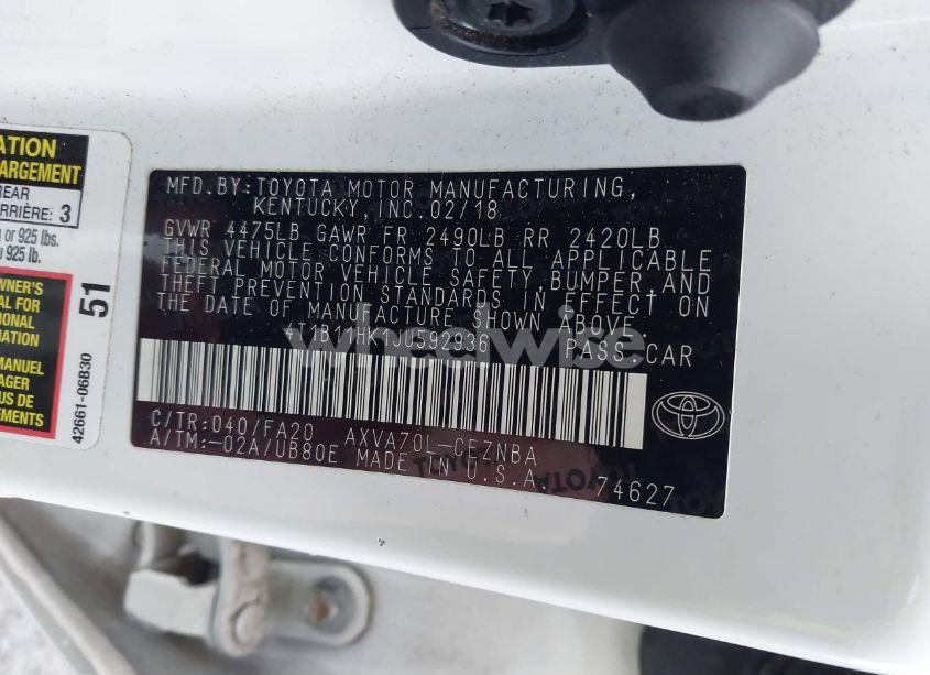 Photo 9 of 2018 Toyota Camry LE (VIN 4T1B11HK1JU592936)