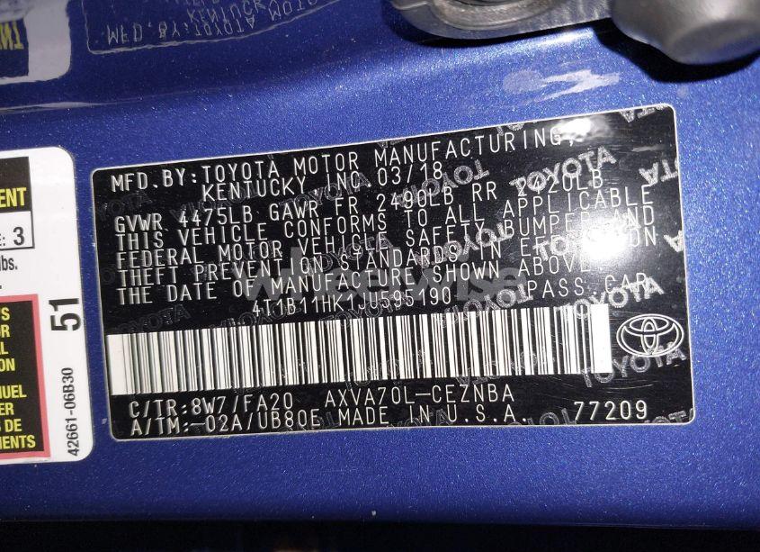 Photo 9 of 2018 Toyota Camry LE (VIN 4T1B11HK1JU595190)