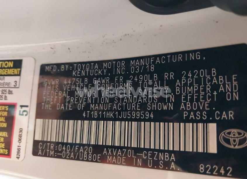 Photo 9 of 2018 Toyota Camry LE (VIN 4T1B11HK1JU599594)