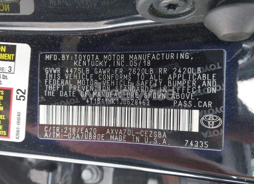 Photo 9 of 2018 Toyota Camry L/LE/SE/XLE (VIN 4T1B11HK1JU628463)