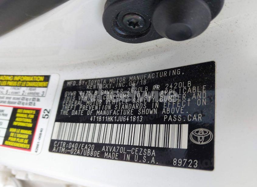 Photo 9 of 2018 Toyota Camry SE (VIN 4T1B11HK1JU641813)