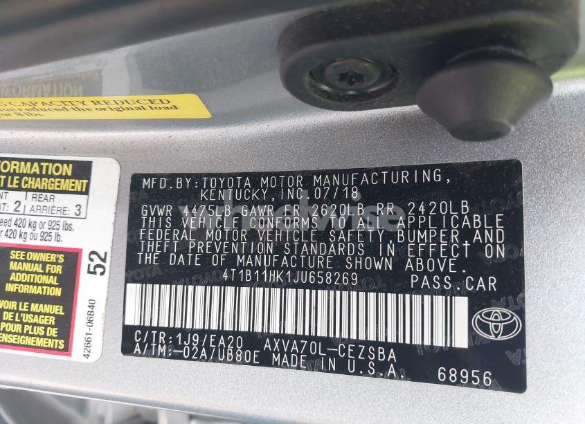 Photo 9 of 2018 Toyota Camry SE (VIN 4T1B11HK1JU658269)