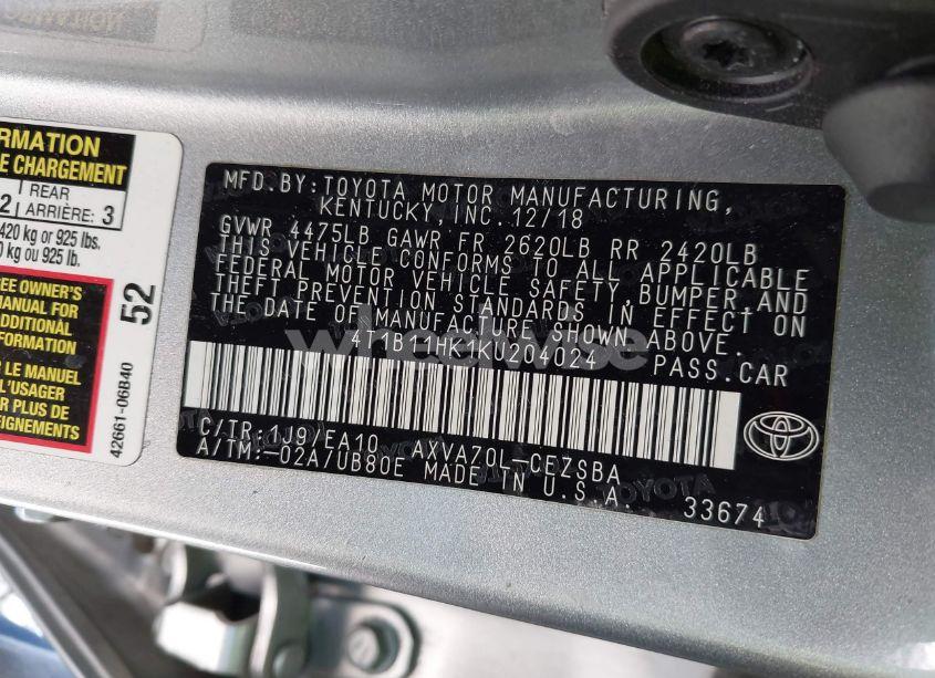 Photo 9 of 2019 Toyota Camry SE (VIN 4T1B11HK1KU204024)