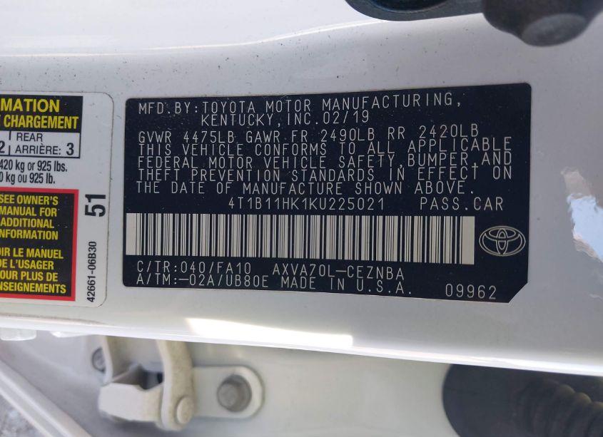 Photo 9 of 2019 Toyota Camry LE (VIN 4T1B11HK1KU225021)