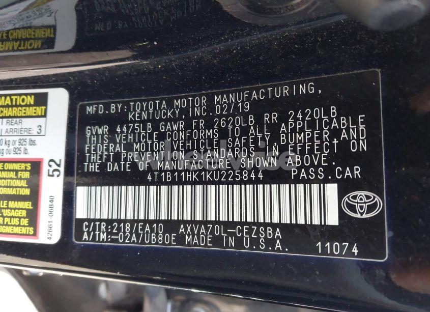 Photo 9 of 2019 Toyota Camry SE (VIN 4T1B11HK1KU225844)