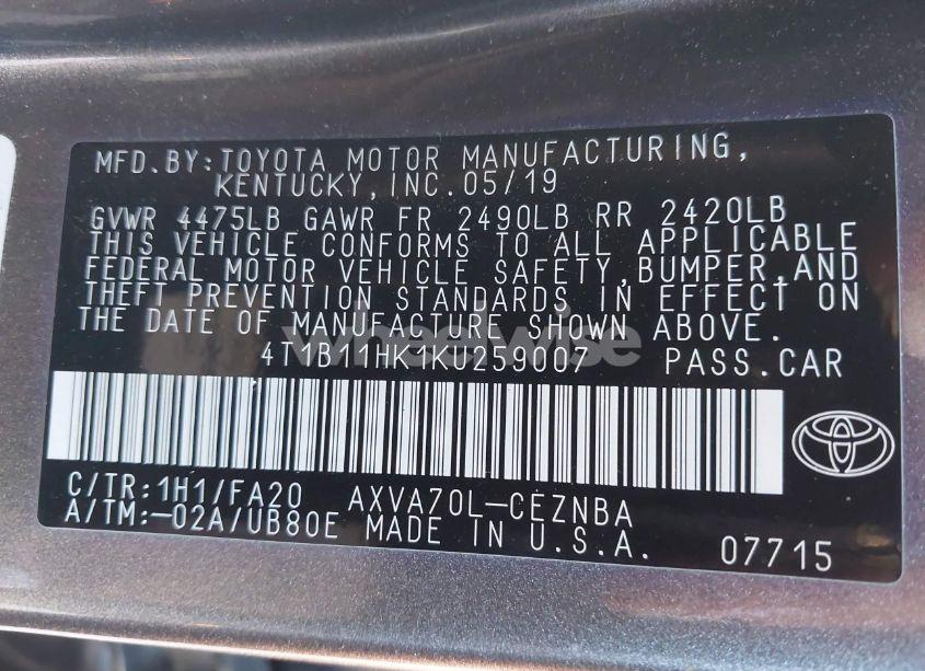 Photo 9 of 2019 Toyota Camry LE (VIN 4T1B11HK1KU259007)