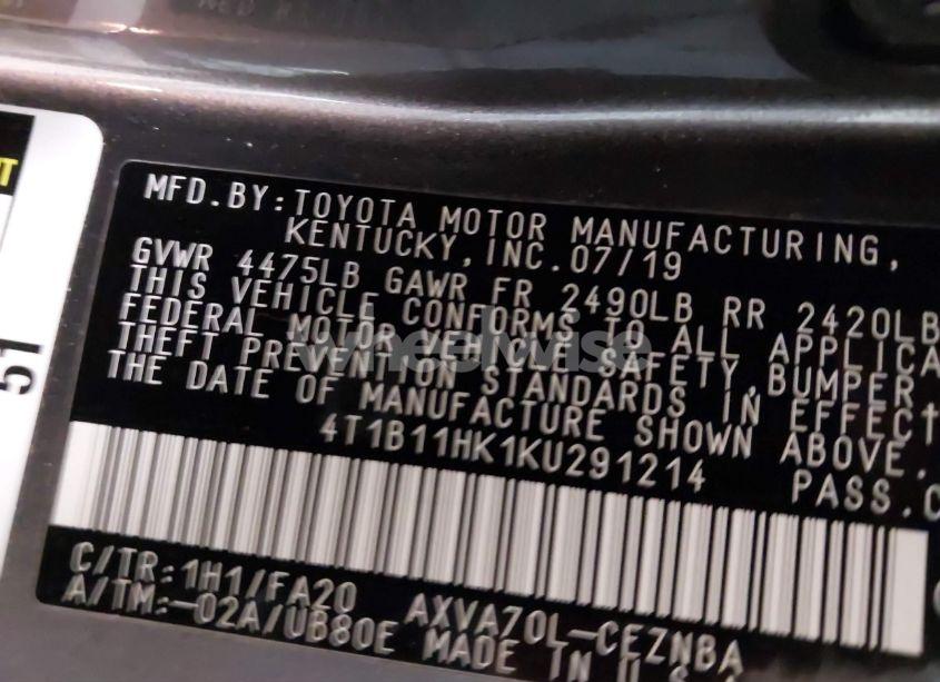 Photo 9 of 2019 Toyota Camry LE (VIN 4T1B11HK1KU291214)