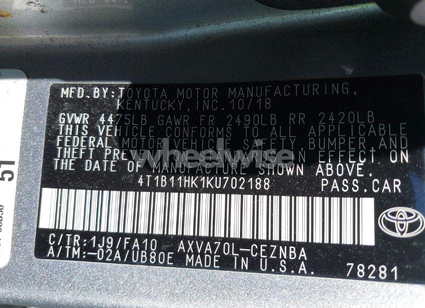 Photo 9 of 2019 Toyota Camry LE (VIN 4T1B11HK1KU702188)