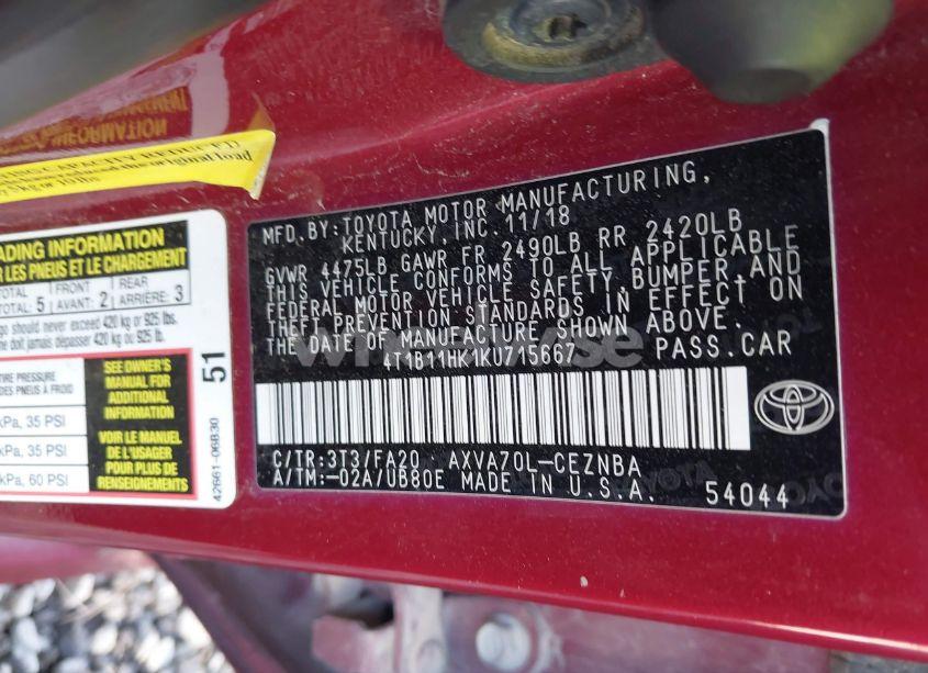 Photo 9 of 2019 Toyota Camry LE (VIN 4T1B11HK1KU715667)