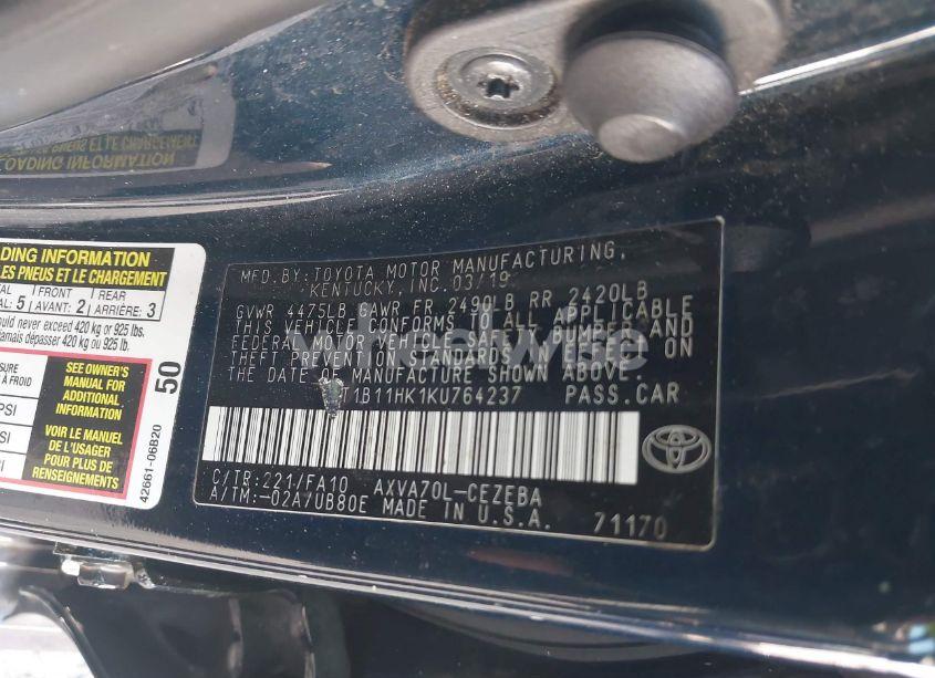 Photo 9 of 2019 Toyota Camry L (VIN 4T1B11HK1KU764237)