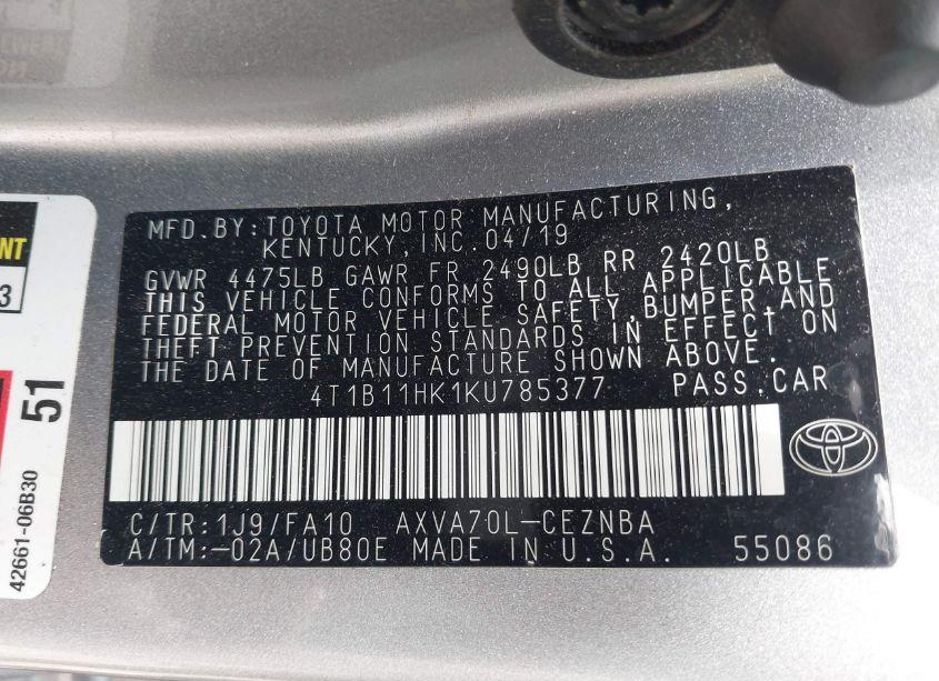 Photo 9 of 2019 Toyota Camry LE (VIN 4T1B11HK1KU785377)