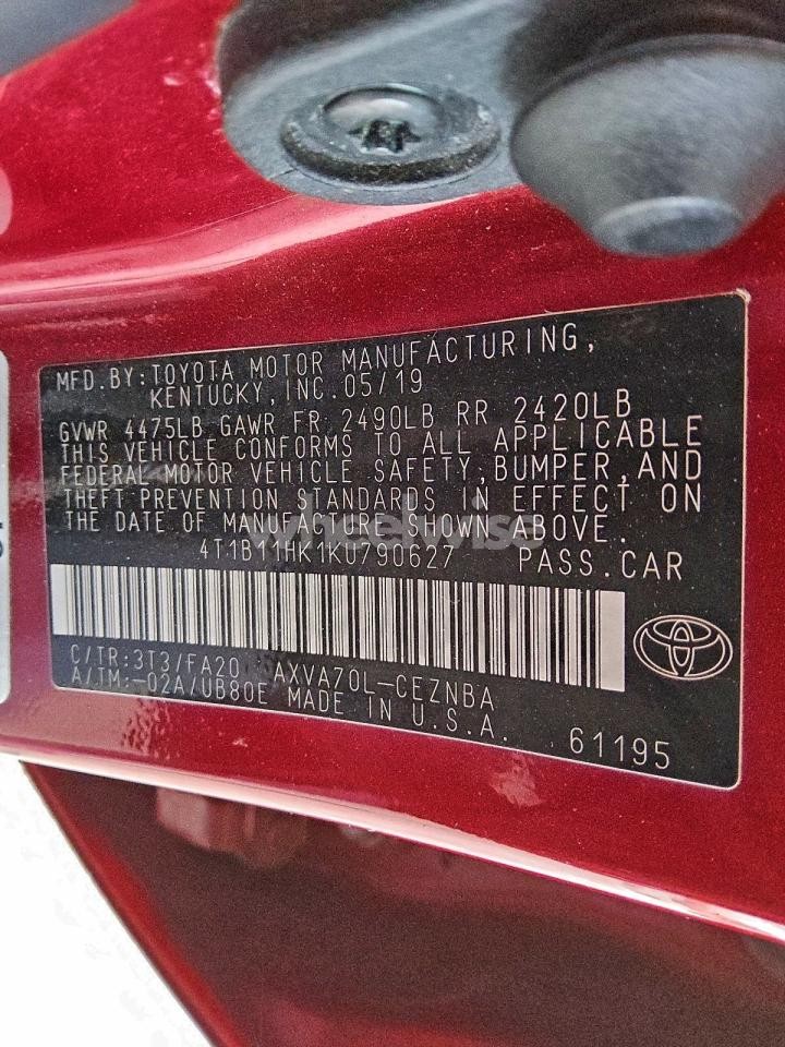 Photo 12 of 2019 TOYOTA CAMRY L (VIN 4T1B11HK1KU790627)