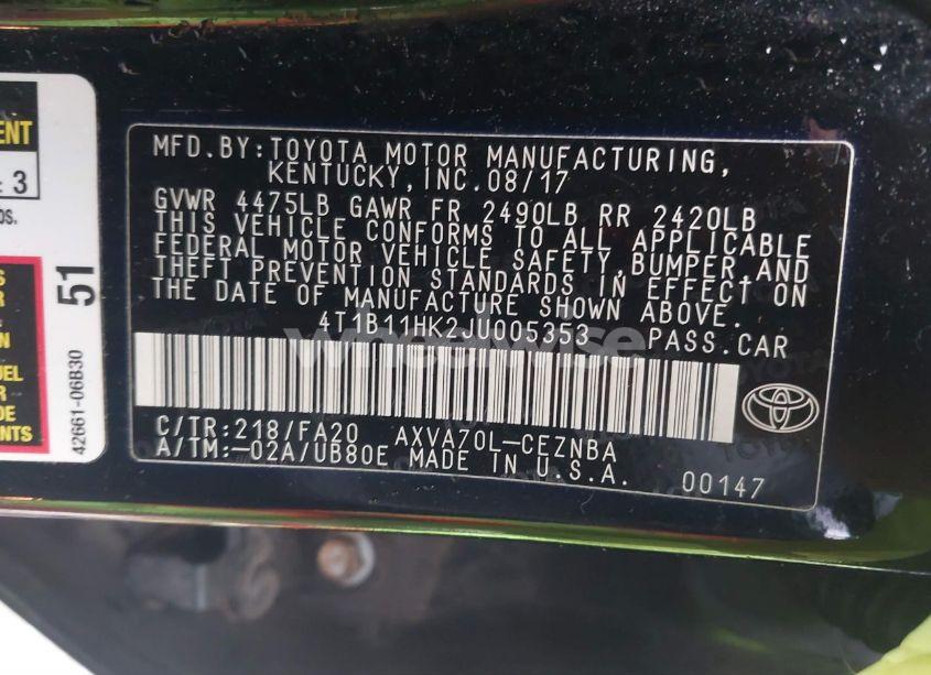 Photo 9 of 2018 Toyota Camry LE (VIN 4T1B11HK2JU005353)