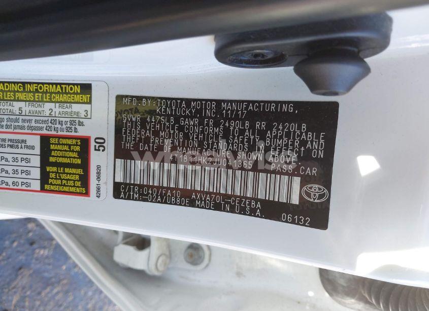 Photo 9 of 2018 Toyota Camry L (VIN 4T1B11HK2JU041365)