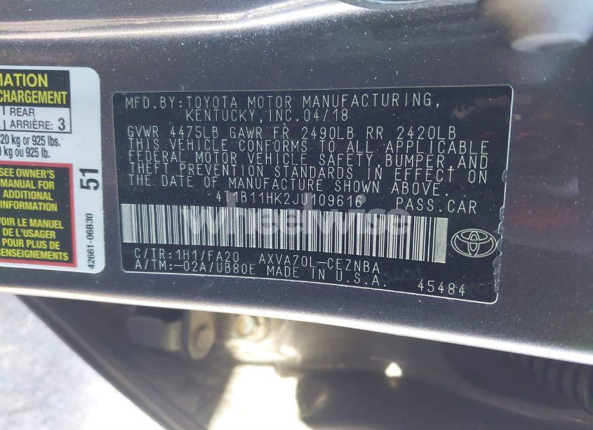 Photo 9 of 2018 Toyota Camry LE (VIN 4T1B11HK2JU109616)