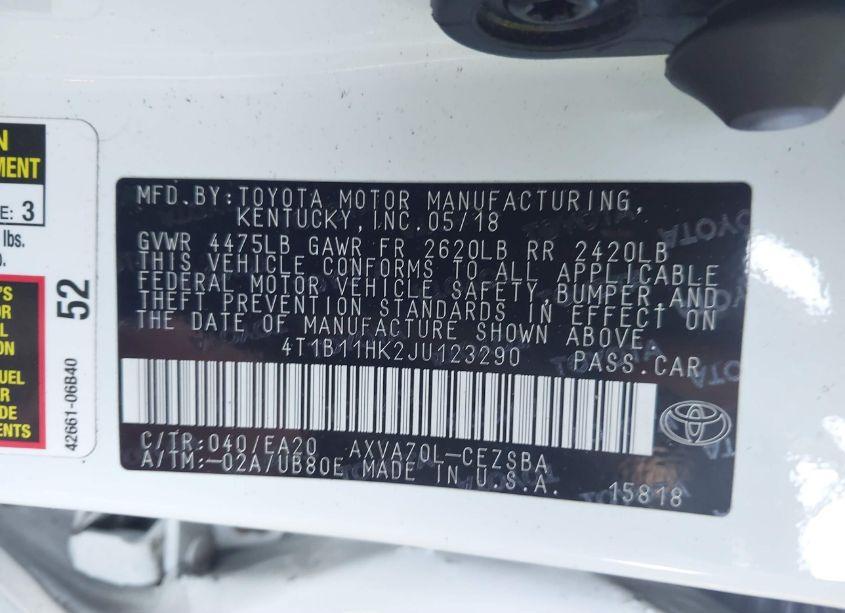 Photo 9 of 2018 Toyota Camry SE (VIN 4T1B11HK2JU123290)