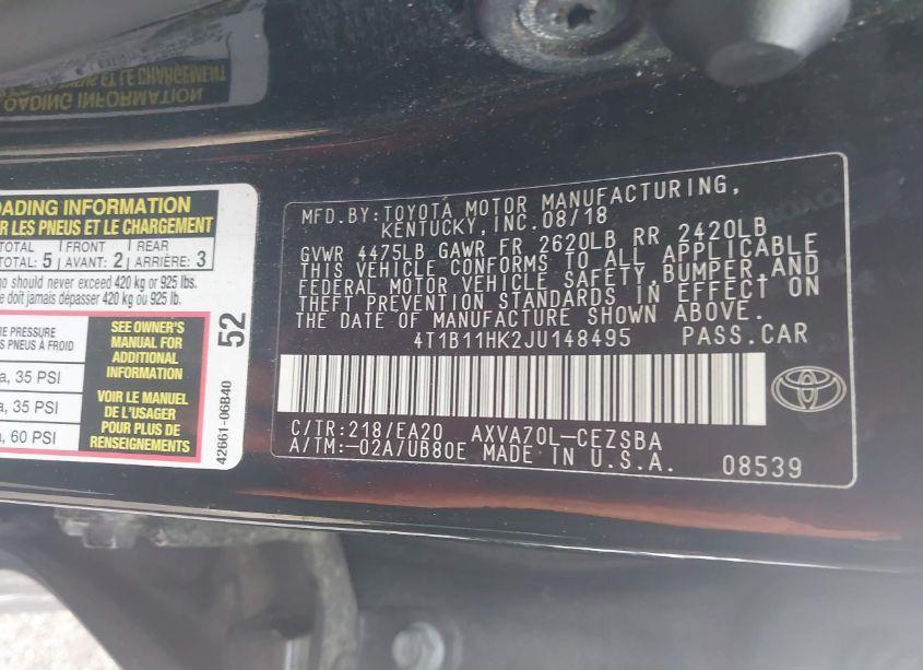 Photo 9 of 2018 Toyota Camry SE (VIN 4T1B11HK2JU148495)