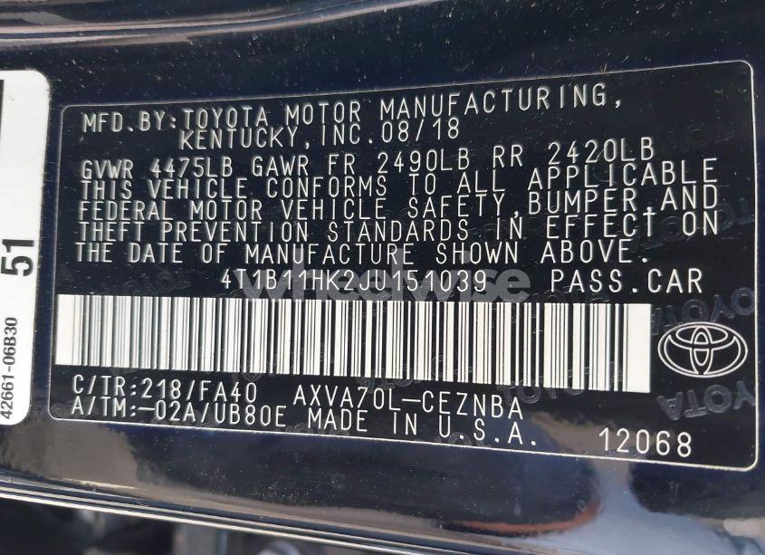 Photo 9 of 2018 Toyota Camry LE (VIN 4T1B11HK2JU151039)