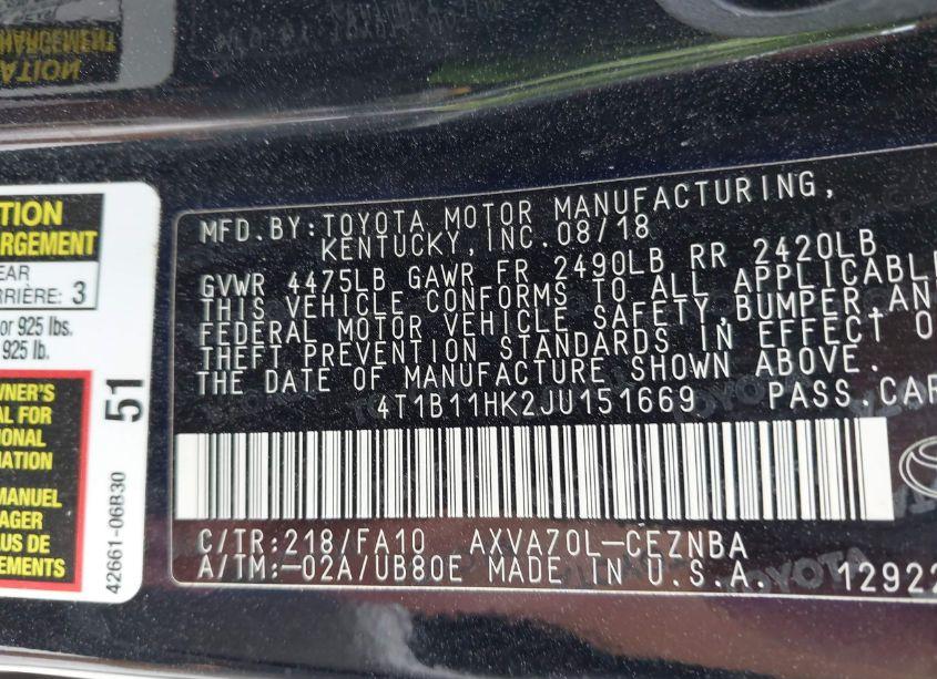 Photo 9 of 2018 Toyota Camry LE (VIN 4T1B11HK2JU151669)