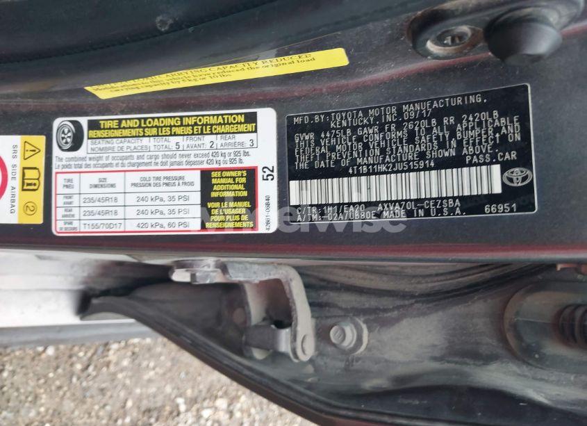 Photo 9 of 2018 Toyota Camry SE (VIN 4T1B11HK2JU515914)