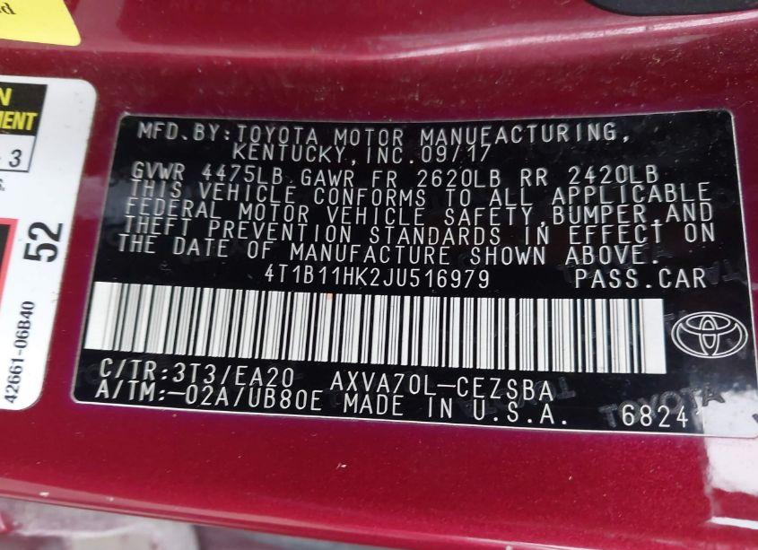 Photo 9 of 2018 Toyota Camry SE (VIN 4T1B11HK2JU516979)