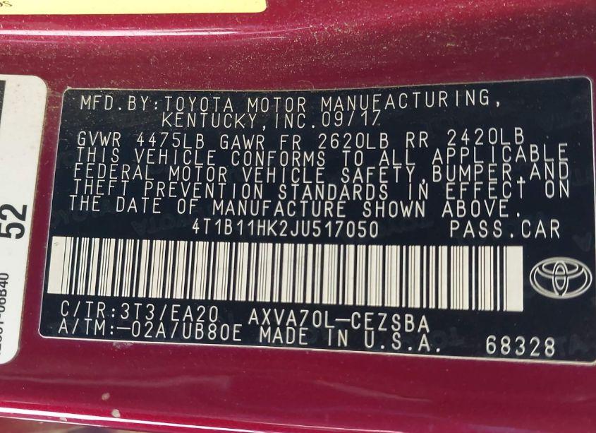 Photo 9 of 2018 Toyota Camry SE (VIN 4T1B11HK2JU517050)