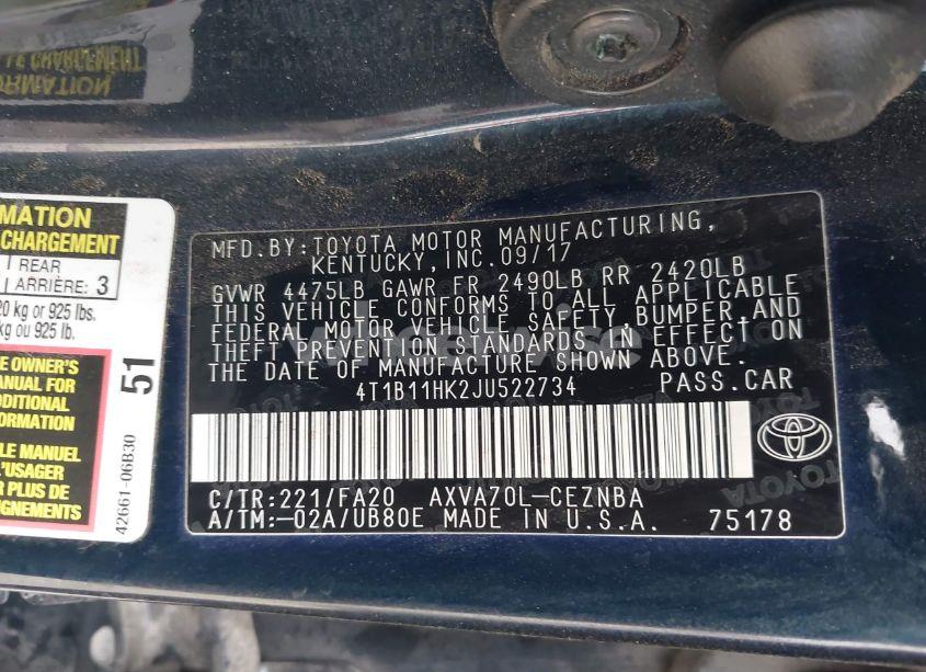 Photo 9 of 2018 Toyota Camry LE (VIN 4T1B11HK2JU522734)