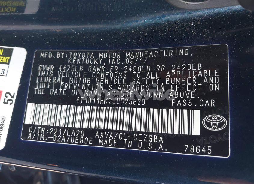 Photo 9 of 2018 Toyota Camry XLE (VIN 4T1B11HK2JU525620)