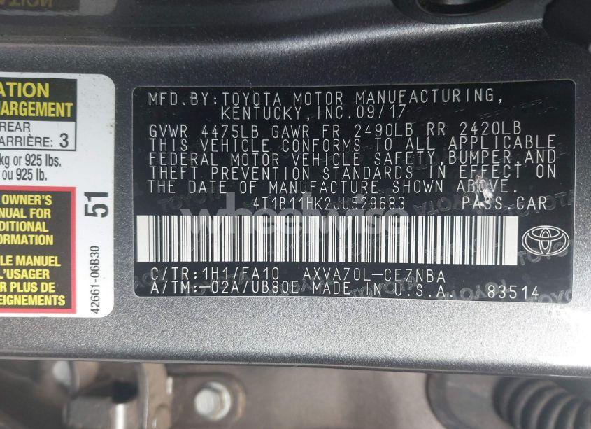 Photo 9 of 2018 Toyota Camry LE (VIN 4T1B11HK2JU529683)