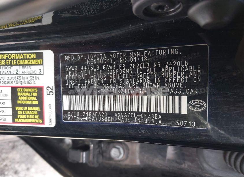 Photo 9 of 2018 Toyota Camry SE (VIN 4T1B11HK2JU571674)