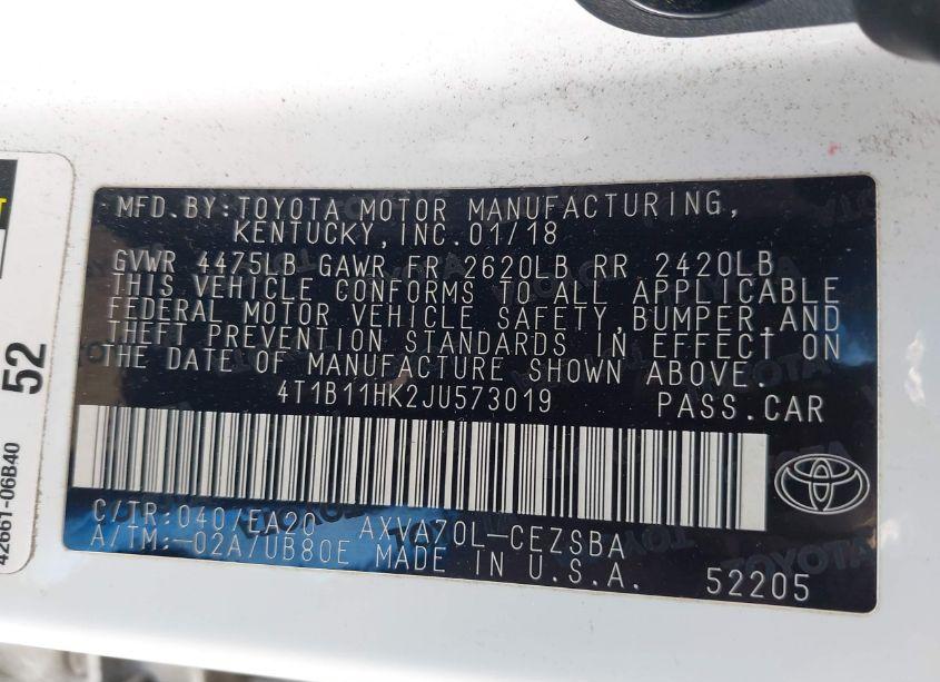 Photo 9 of 2018 Toyota Camry SE (VIN 4T1B11HK2JU573019)