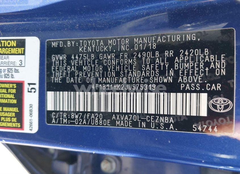 Photo 9 of 2018 Toyota Camry LE (VIN 4T1B11HK2JU575319)