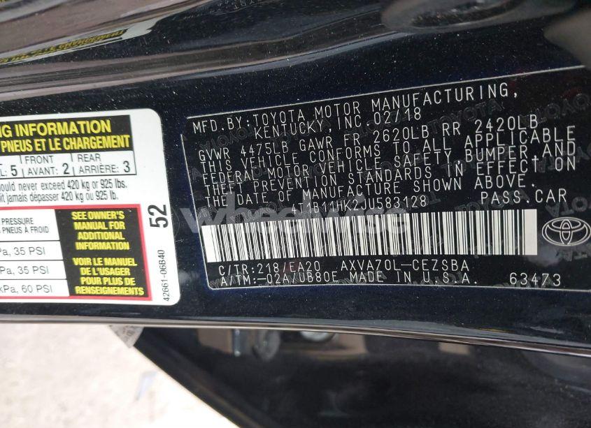 Photo 9 of 2018 Toyota Camry SE (VIN 4T1B11HK2JU583128)