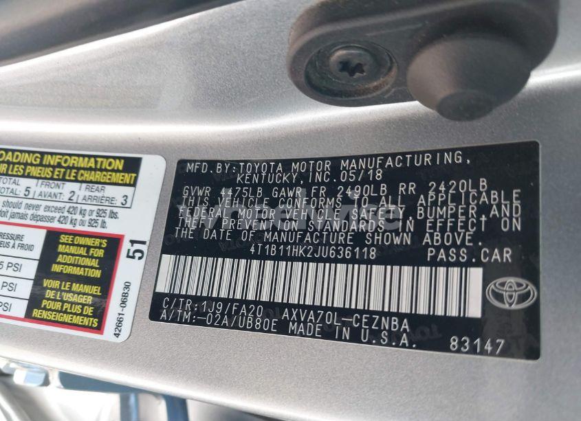 Photo 9 of 2018 Toyota Camry LE (VIN 4T1B11HK2JU636118)