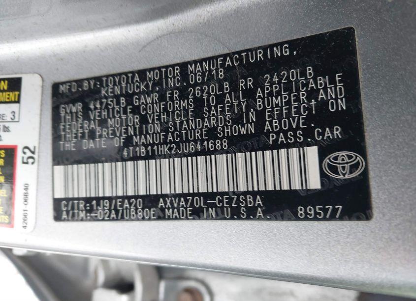 Photo 9 of 2018 Toyota Camry SE (VIN 4T1B11HK2JU641688)