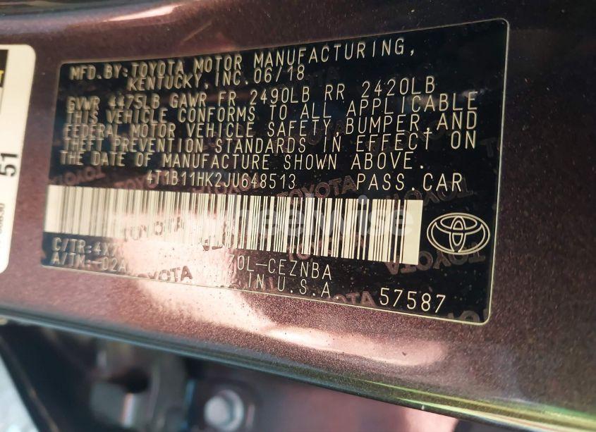 Photo 9 of 2018 Toyota Camry LE (VIN 4T1B11HK2JU648513)