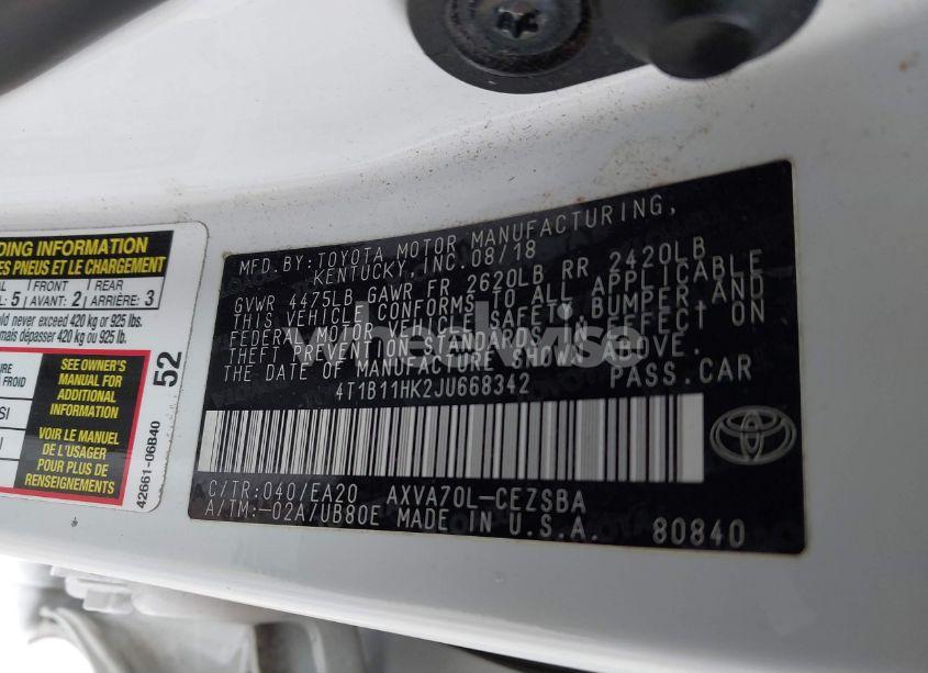 Photo 9 of 2018 Toyota Camry SE (VIN 4T1B11HK2JU668342)