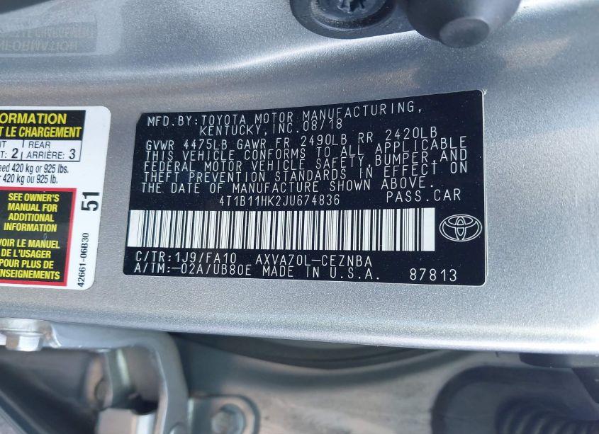 Photo 9 of 2018 Toyota Camry LE (VIN 4T1B11HK2JU674836)