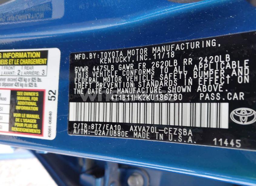 Photo 9 of 2019 Toyota Camry SE (VIN 4T1B11HK2KU186780)