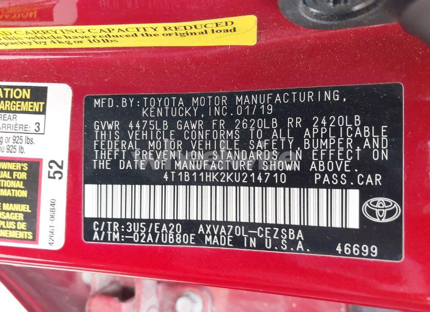 Photo 9 of 2019 Toyota Camry SE (VIN 4T1B11HK2KU214710)