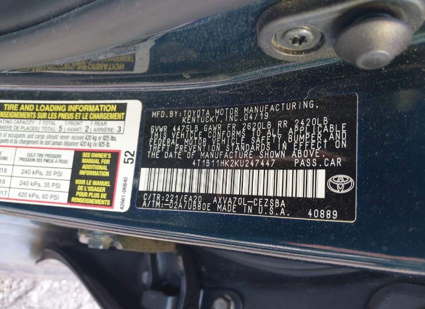 Photo 9 of 2019 Toyota Camry SE (VIN 4T1B11HK2KU247447)