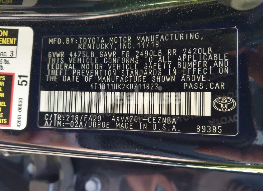 Photo 9 of 2019 Toyota Camry LE (VIN 4T1B11HK2KU711823)