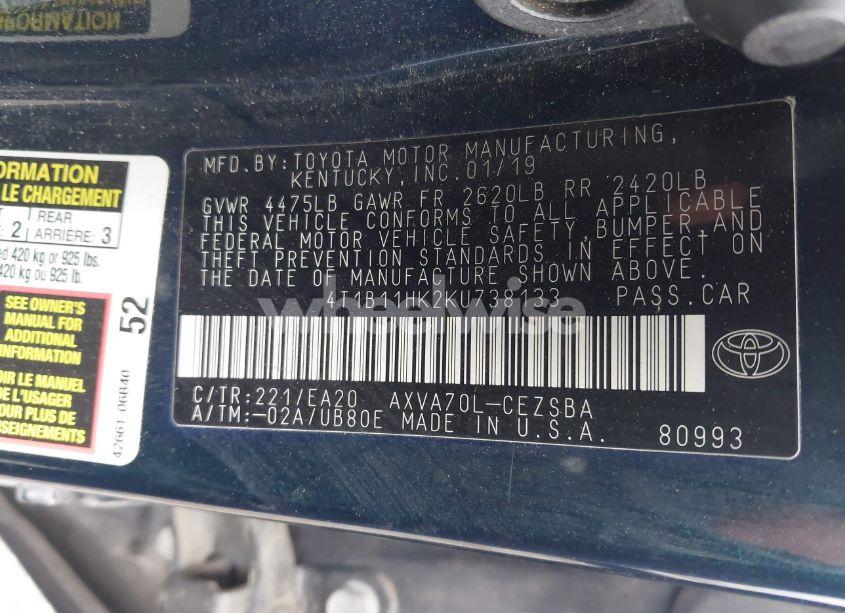 Photo 9 of 2019 Toyota Camry SE (VIN 4T1B11HK2KU738133)