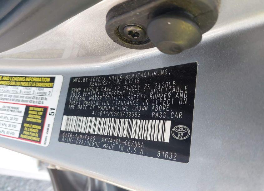 Photo 9 of 2019 Toyota Camry LE (VIN 4T1B11HK2KU738682)