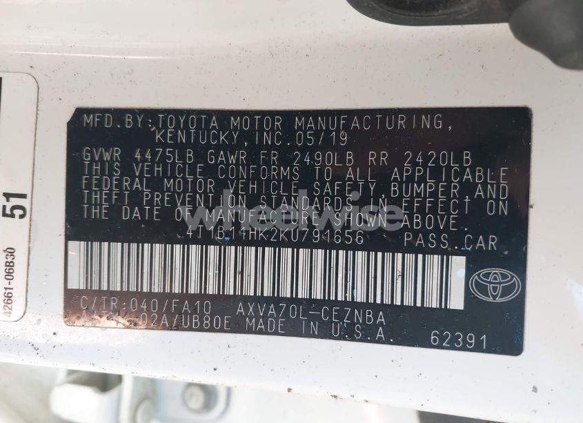 Photo 9 of 2019 Toyota Camry LE (VIN 4T1B11HK2KU791656)