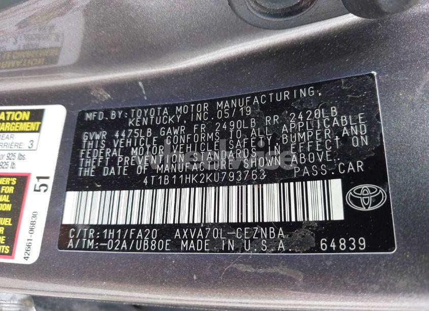 Photo 9 of 2019 Toyota Camry LE (VIN 4T1B11HK2KU793763)