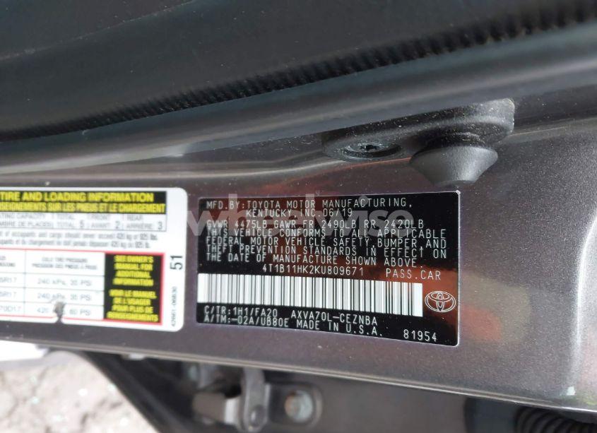 Photo 9 of 2019 Toyota Camry LE (VIN 4T1B11HK2KU809671)