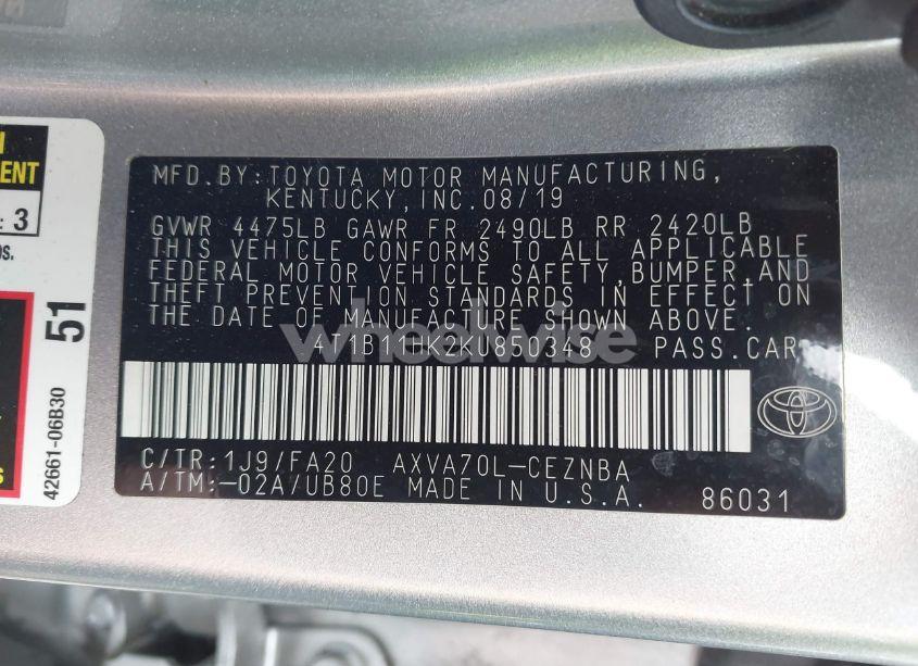 Photo 9 of 2019 Toyota Camry LE (VIN 4T1B11HK2KU850348)